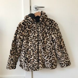 Kids leopard print faux fur jacket